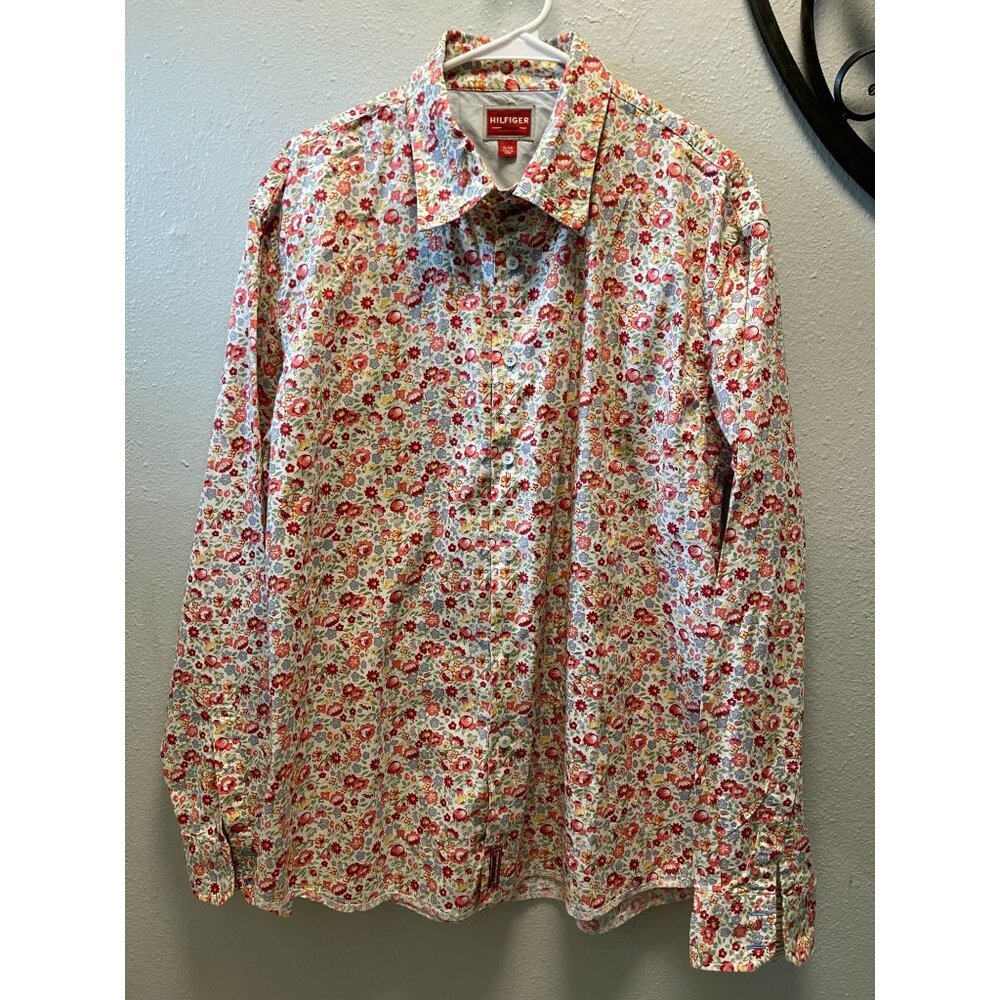 vintage Hilfiger Denim Red Label‎ XL Floral Long-Sleeve Button-Up Shirt